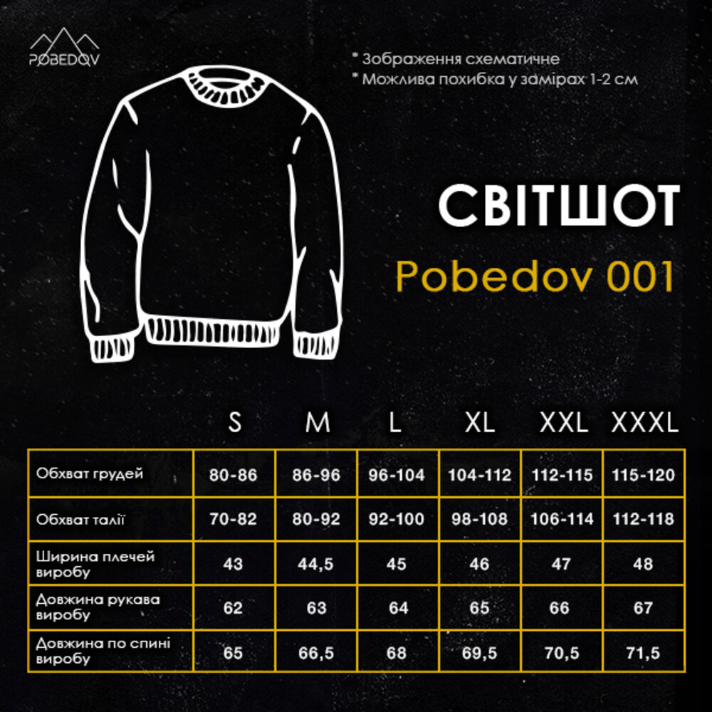 Світшот чоловічий однотонний чорний Pobedov 001, фото 2