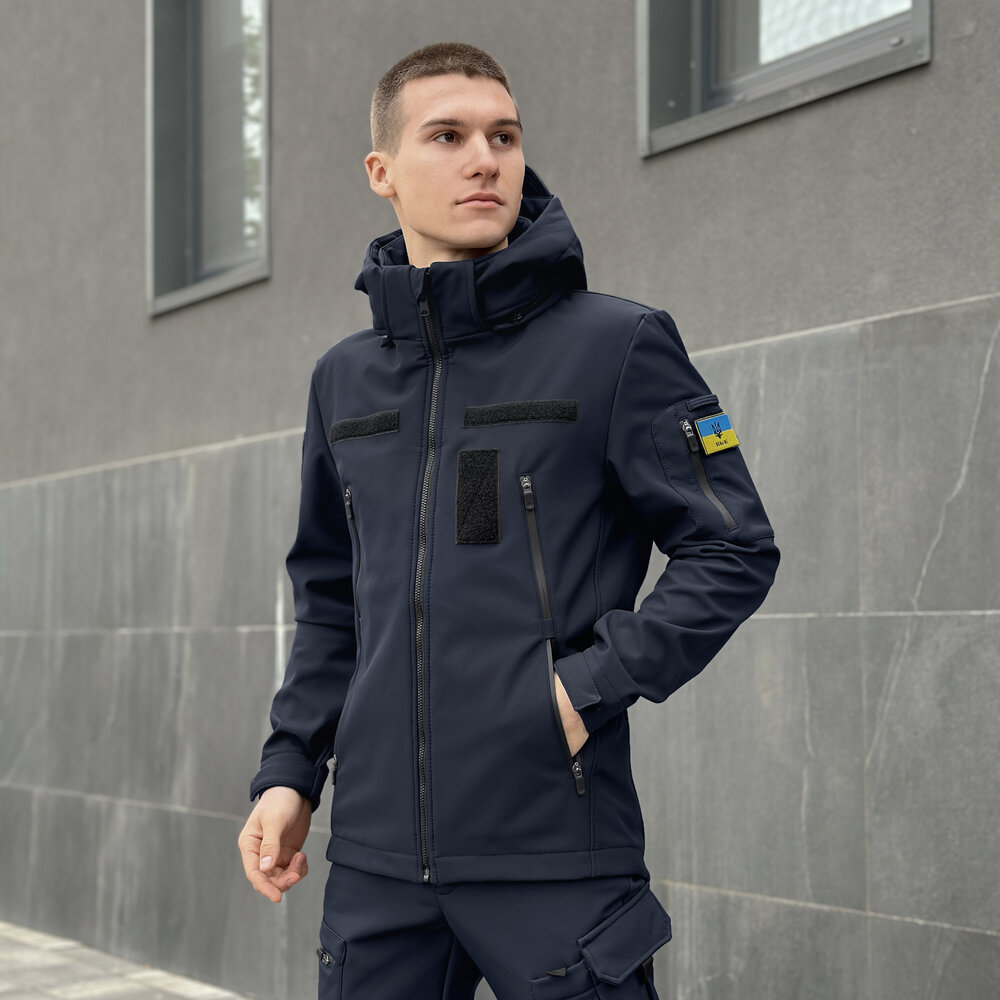 Темно-синяя мужская демисезонная куртка Pobedov Motive с липучками