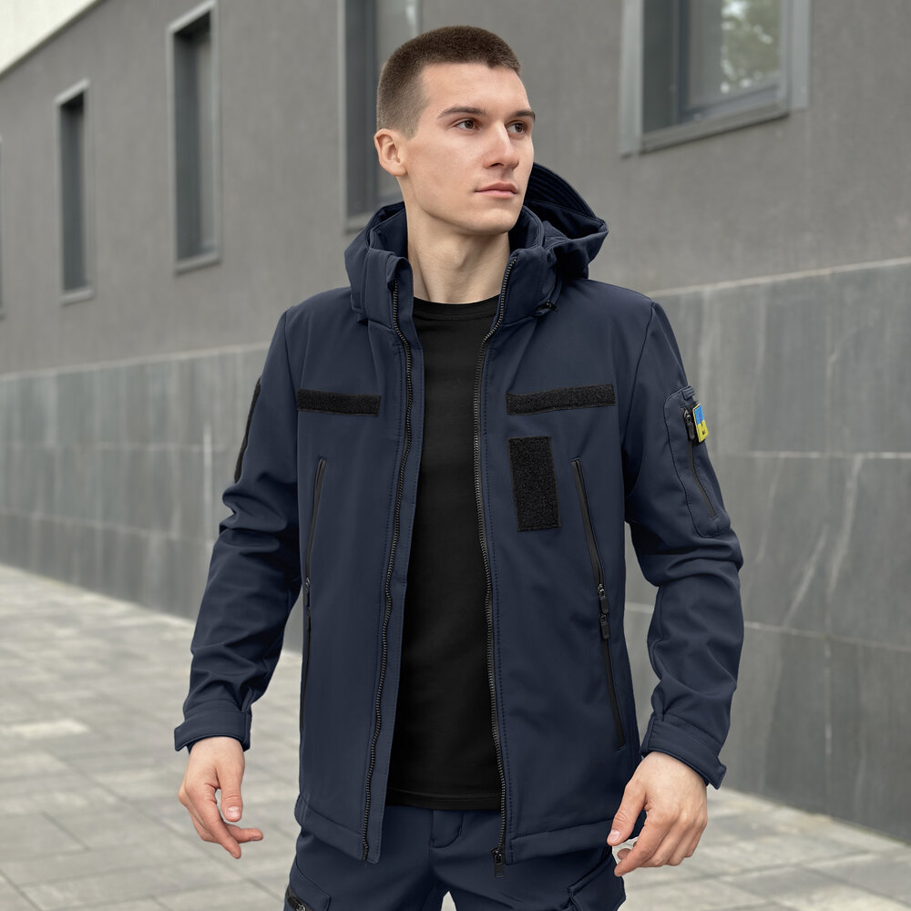 Темно-синяя мужская демисезонная куртка Pobedov Motive с липучками, фото 7