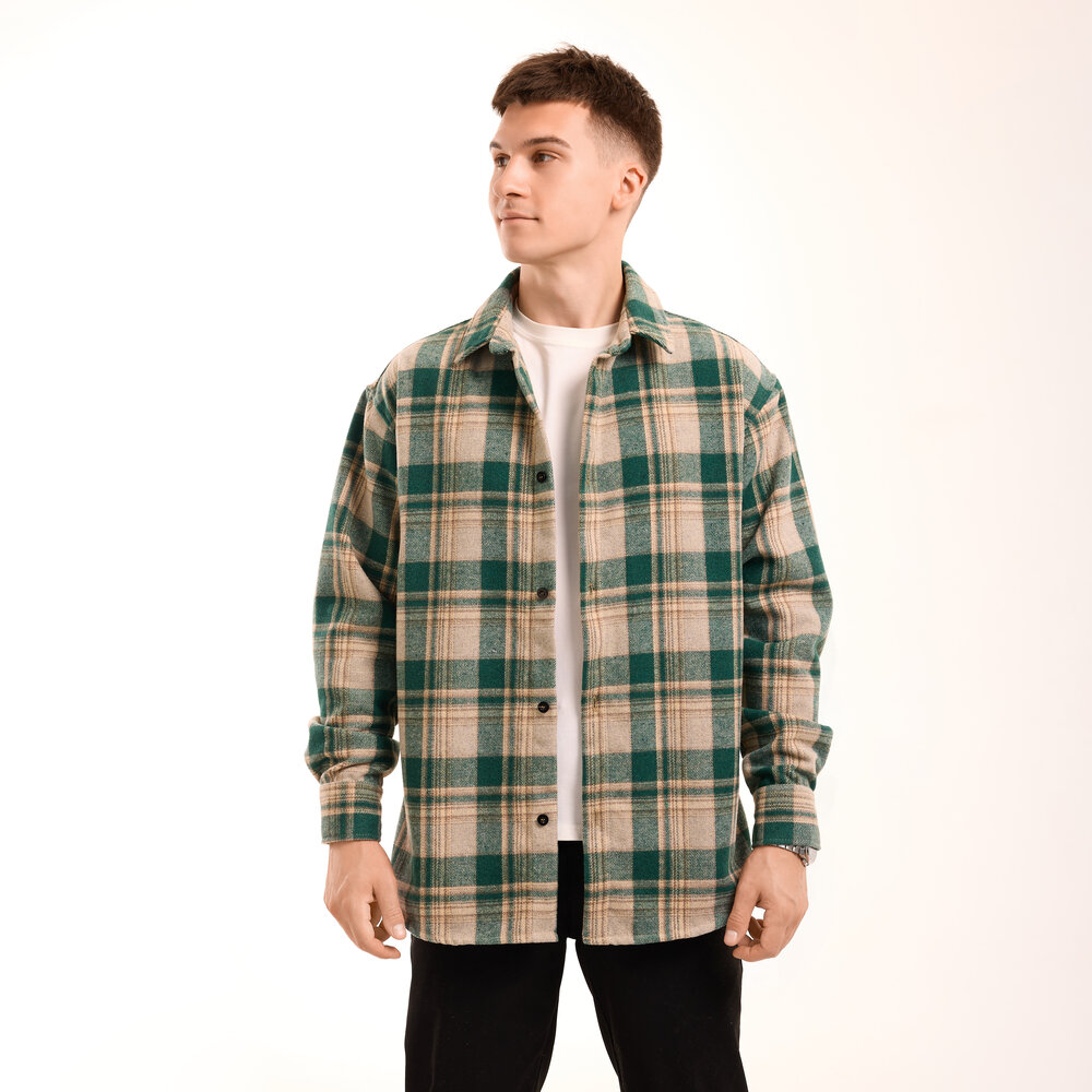 Рубашка в клетку зеленая. Мужская рубашка Pobedov Tartan в клетку
