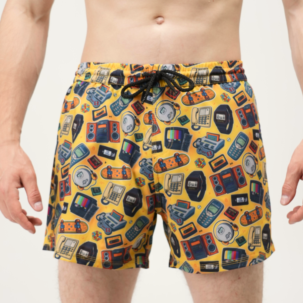 Плавальні шорти чоловічі Slavni жовто-чорні, Шорти для плавання Slavni Swimming Pool Print Lystya жовто-чорні