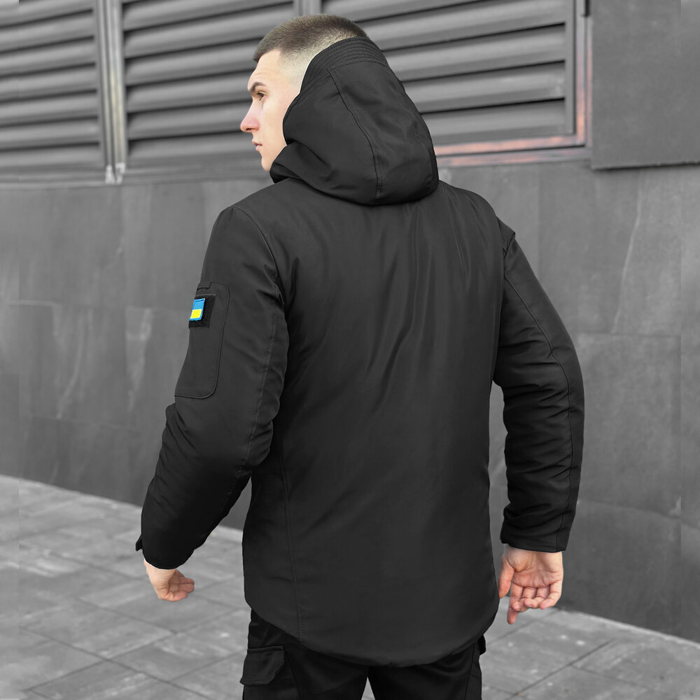 Чорна чоловіча зимова Куртка з капюшоном Pobedov Winter Jacket Motive ЗИМА В2