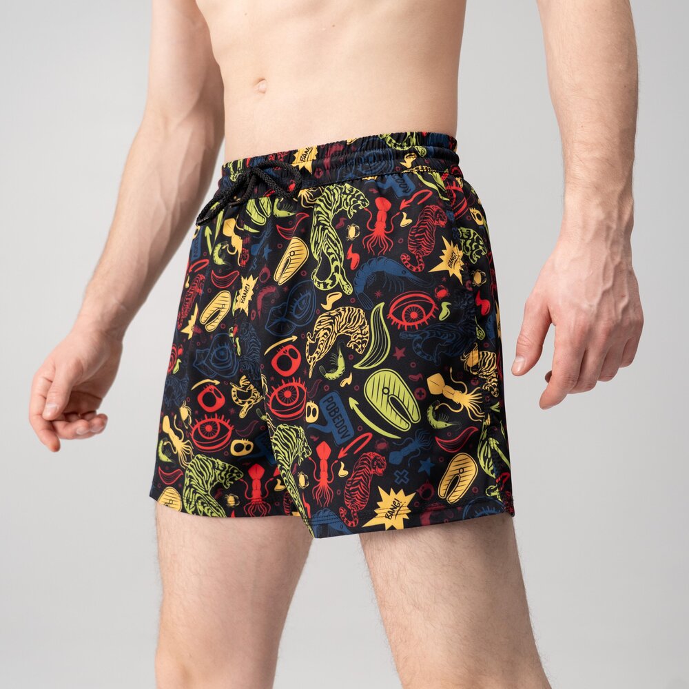 Плавальні шорти чоловічі Slavni чорні, Шорти для плавання Slavni Swimming Pool Print Tigr i oko чорні