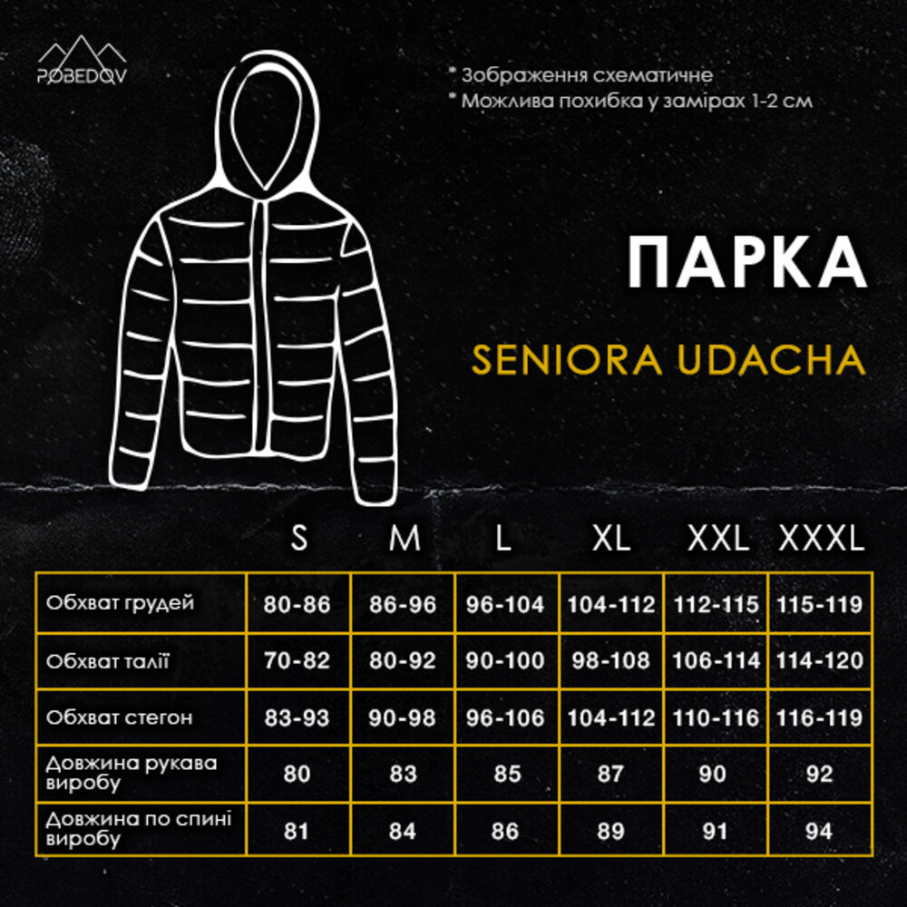 Парка мужская зимняя средняя на коттоне с капюшоном Pobedov seniora udacha