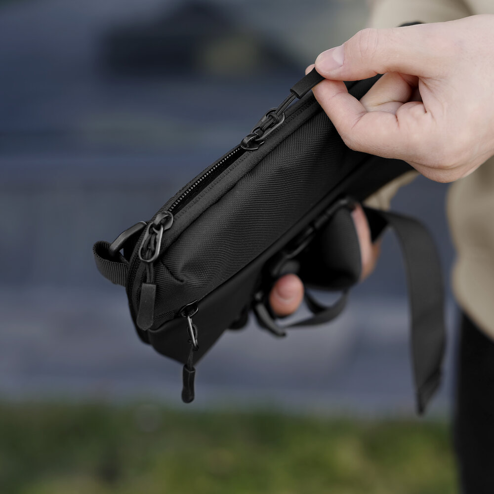 Мужская черная сумка с карманами на замке Pobedov Practical, фото 6