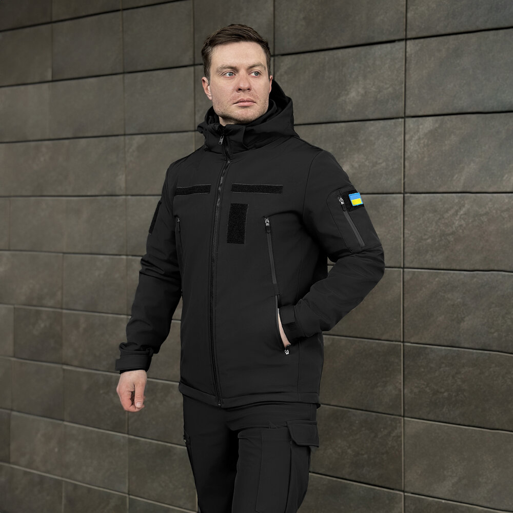 Мужская черная демисезонная куртка Pobedov Motive с липучками