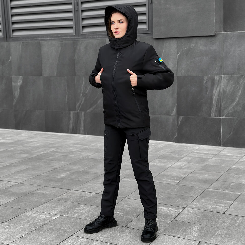 Чорна зимова жіноча куртка Pobedov Motive, фото 6