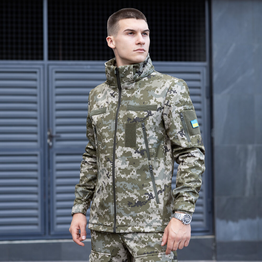 Куртка чоловіча демісезонна з капюшоном Піксель Pobedov Motive з липучками