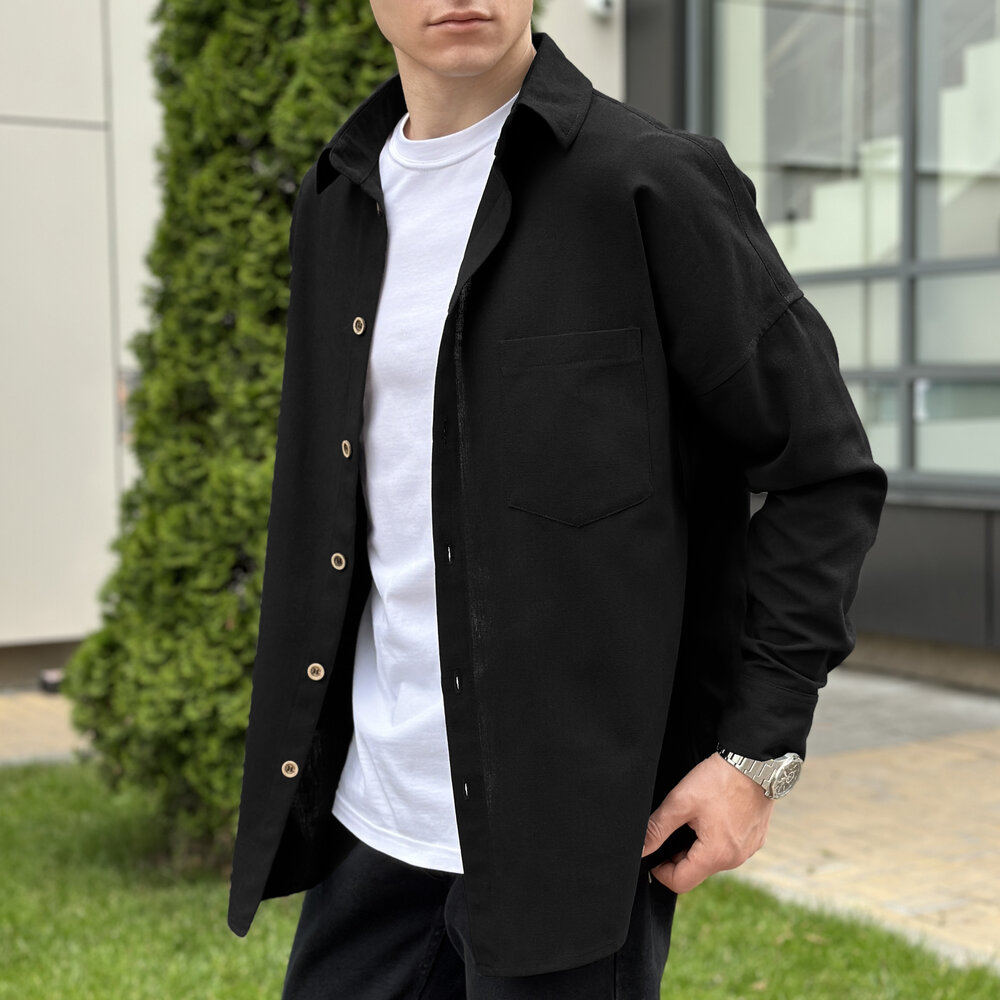 Чоловіча чорна сорочка з довгим рукавом Pobedov Founder, фото 8