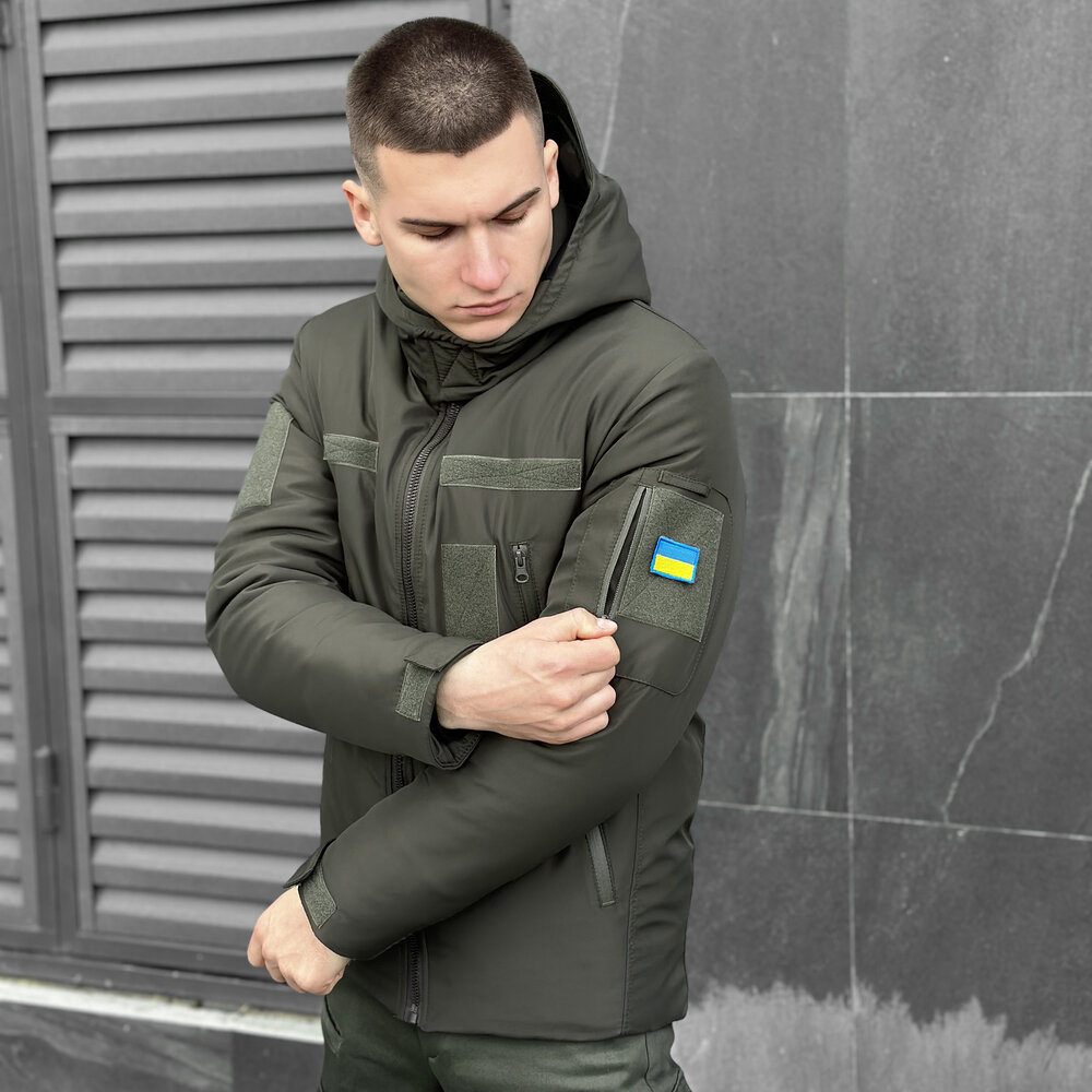 Мужская зимняя куртка хаки с капюшоном Pobedov Winter Jacket Motive ЗИМА В2
