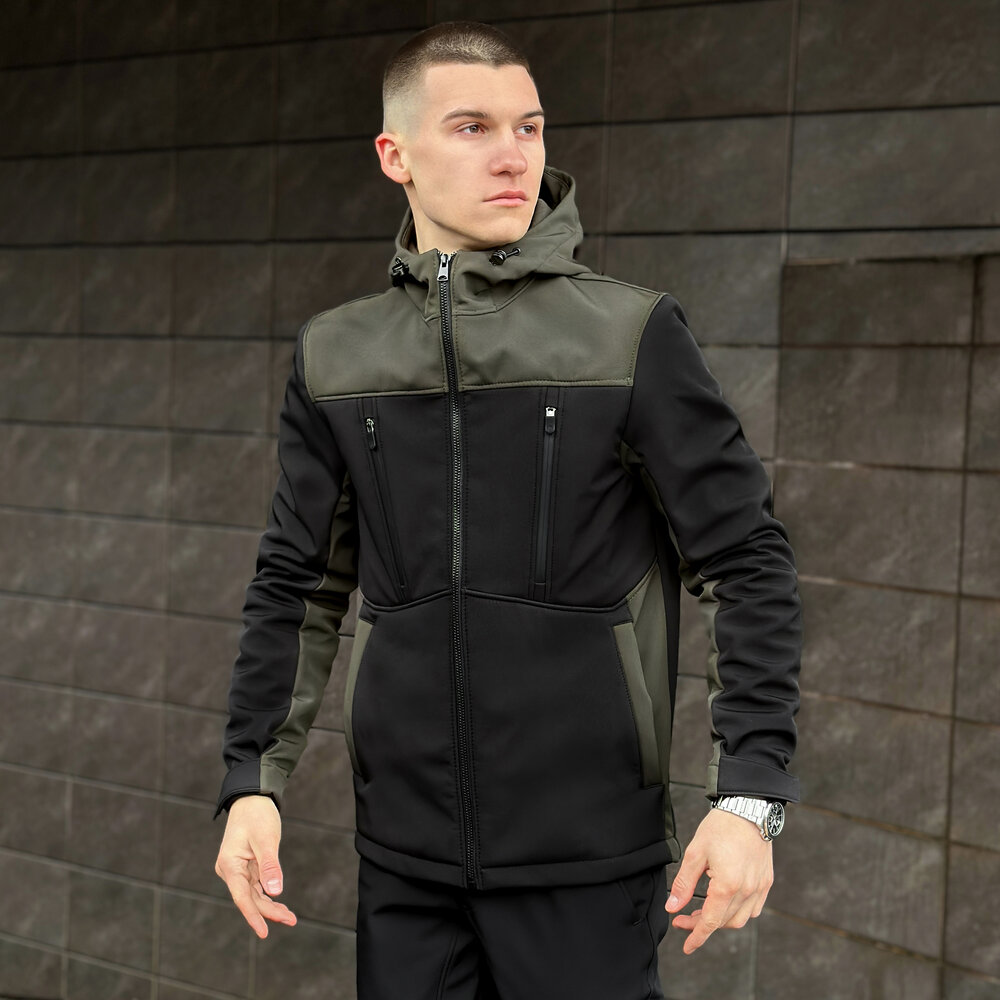 Софтшелл куртка чоловіча XL чорний з хакі Pobedov Setup